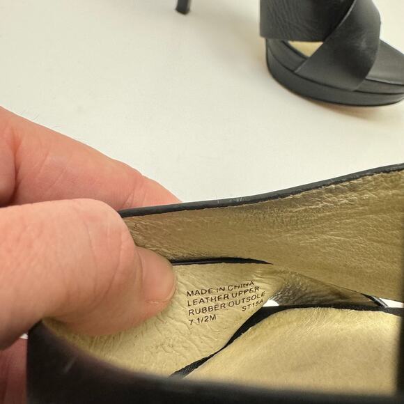 MICHAEL Michael Kors | Oksana Black Leather Stiletto Heel Strappy OpenToe Sandal - Picture 9 of 12